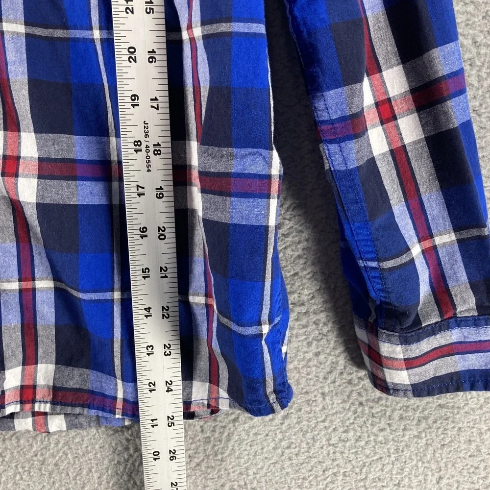 The Childrens Place Plaid Button Down Boys 16 XXL Blue Red White Cotton Shirt